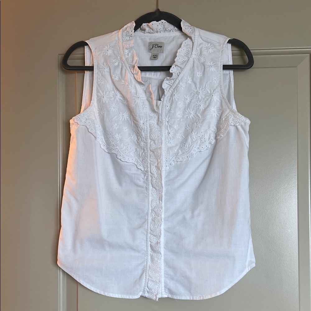 J. Crew White Embroidered Blouse